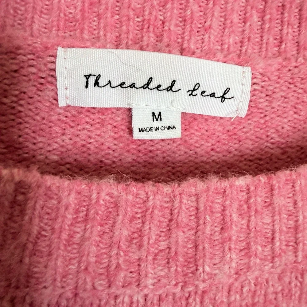 Threaded Leaf Pink Heart Sweater M Coquette Kawaii Soft Girl Y2K Balletcore